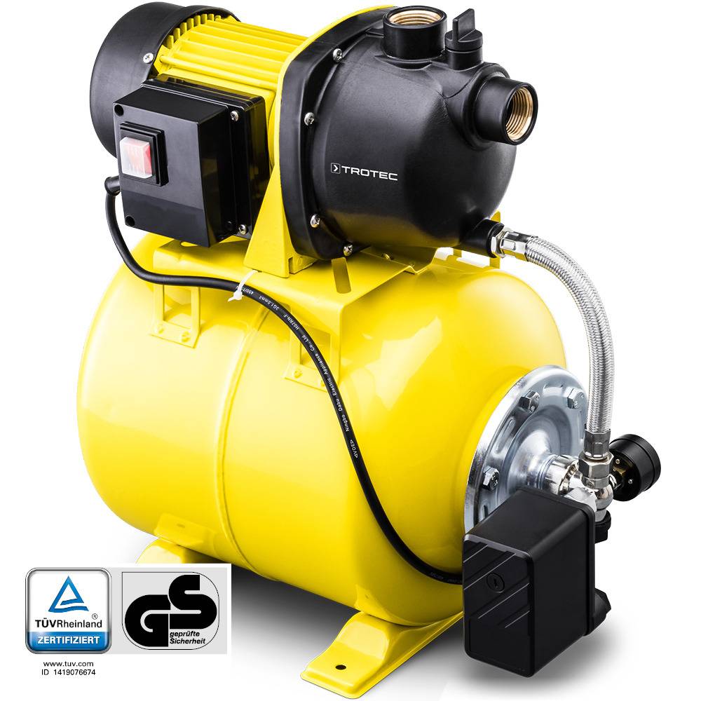 TROTEC Hauswasserwerk TGP 1025 E – Pumpe mit Leistung 3300 l/h, 1000 W, Förderhöhe 30 m – Energiesparend, Auto-Restart, Auto-Stop, für Brauchwa