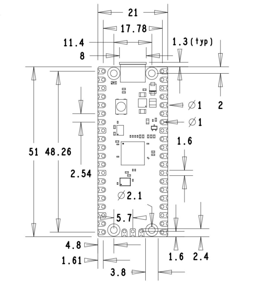 Raspberry Pi Pico RP2040, Dual ARM Cortex-M0+ @133MHz 264kB SRAM