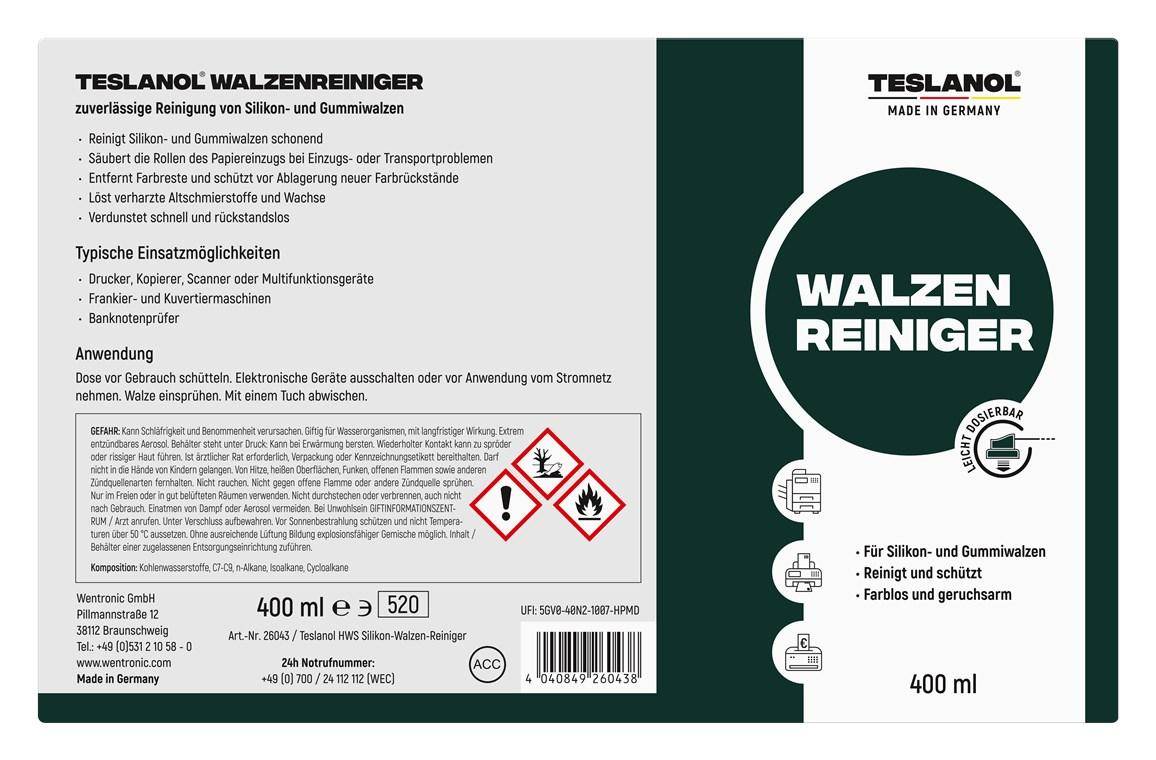 teslanol HWS Heizwalzen-Reiniger mit Silikon 400ml