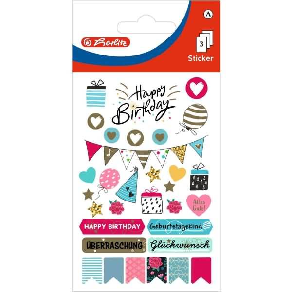 Deko-Sticker Motiv 11 selbstklebend Happy Bithday Floral VE=3 Blatt