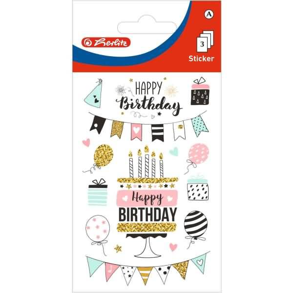 Deko-Sticker Motiv 17 selbstklebend Happy Birthday pastell VE=3 Blatt