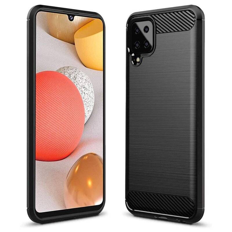 Silikon Hülle Bumper Carbon für SAMSUNG GALAXY A12 (A125F) Case TPU Soft Handyhülle Cover Schwarz