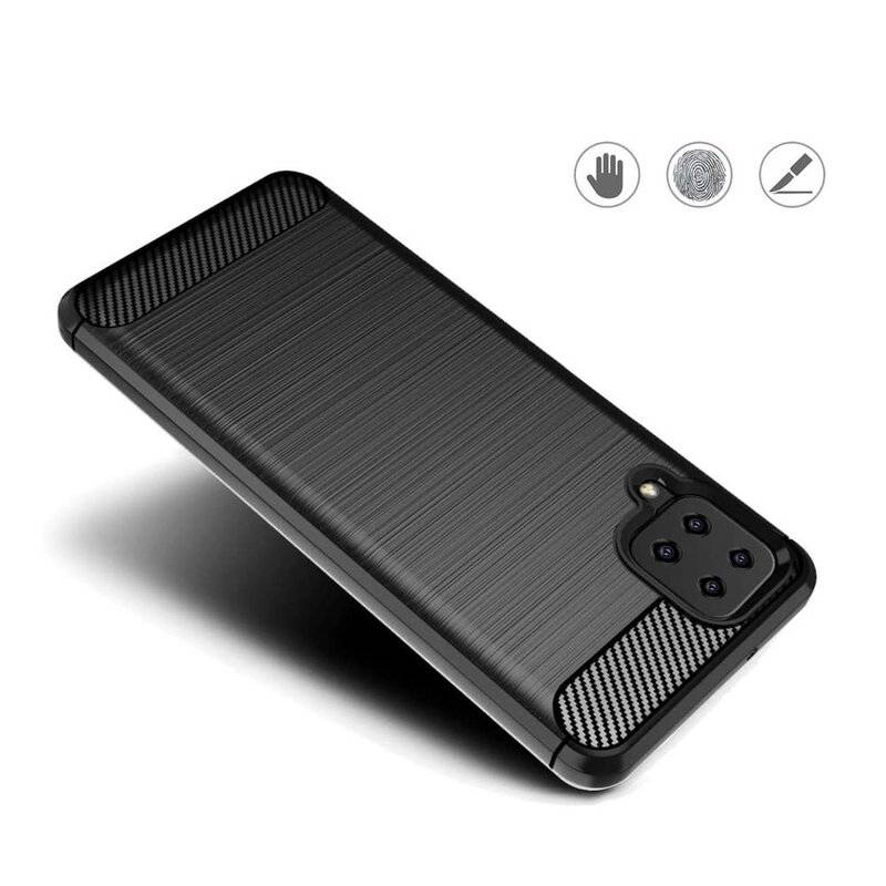 Silikon Hülle Bumper Carbon für SAMSUNG GALAXY A12 (A125F) Case TPU Soft Handyhülle Cover Schwarz
