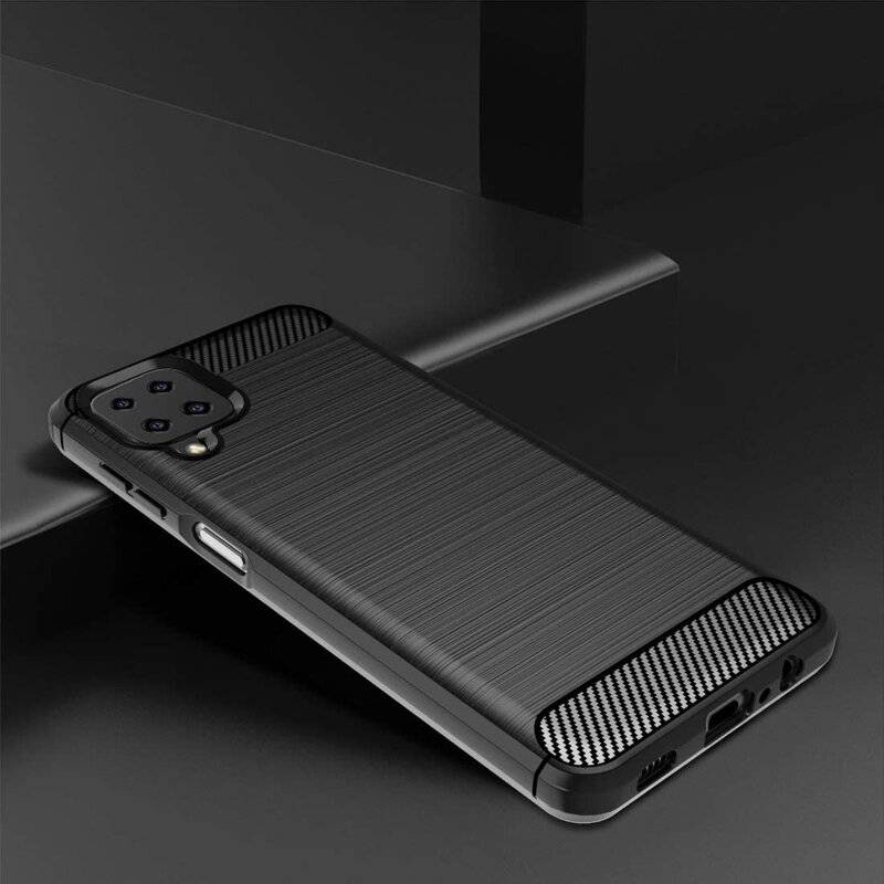 Silikon Hülle Bumper Carbon für SAMSUNG GALAXY A12 (A125F) Case TPU Soft Handyhülle Cover Schwarz