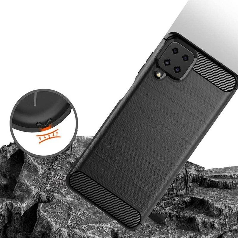 Silikon Hülle Bumper Carbon für SAMSUNG GALAXY A12 (A125F) Case TPU Soft Handyhülle Cover Schwarz