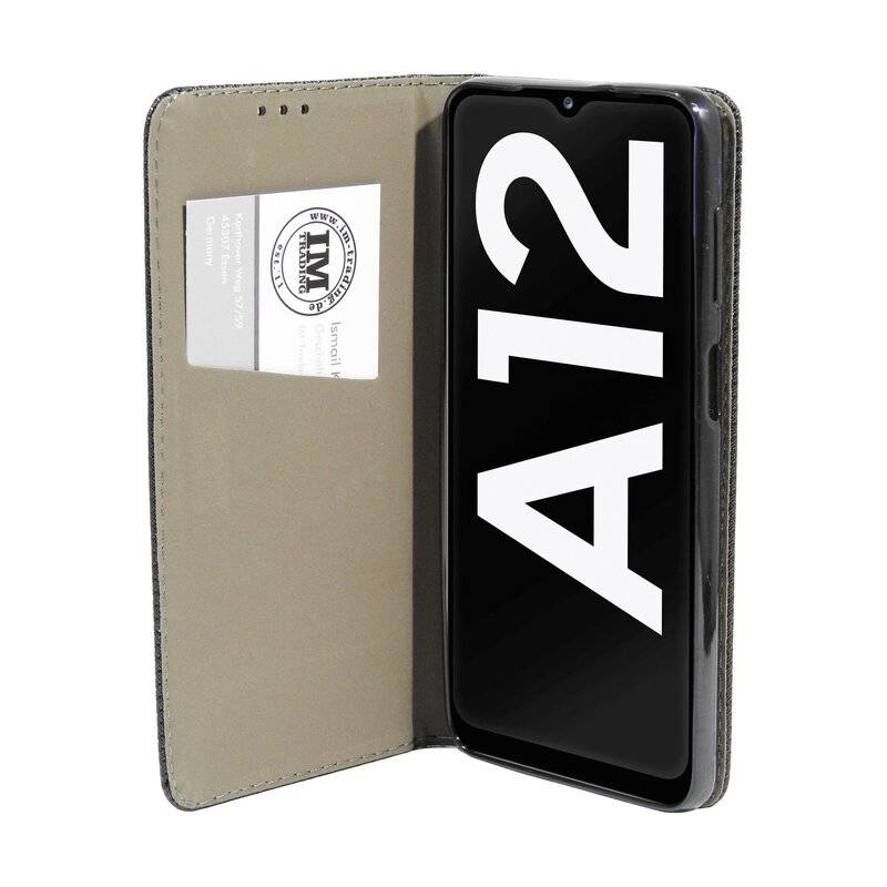 Buch Tasche "Smart" für SAMSUNG GALAXY A12 (A125F) Handy Hülle Etui Schutzhülle mit Standfunktion, Kartenfach Schwarz