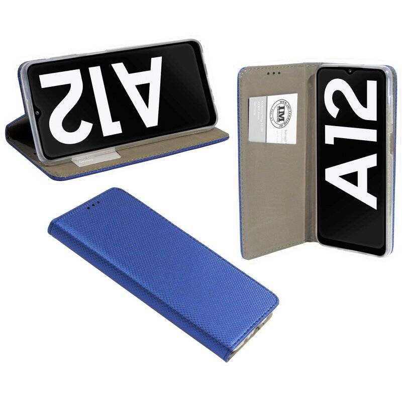 Buch Tasche "Smart" für SAMSUNG GALAXY A12 (A125F) Handy Hülle Etui Schutzhülle mit Standfunktion, Kartenfach Blau
