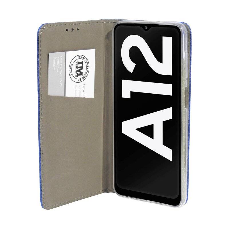 Buch Tasche "Smart" für SAMSUNG GALAXY A12 (A125F) Handy Hülle Etui Schutzhülle mit Standfunktion, Kartenfach Blau