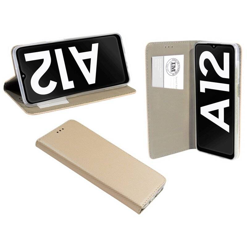 Buch Tasche "Smart" für SAMSUNG GALAXY A12 (A125F) Handy Hülle Etui Schutzhülle mit Standfunktion, Kartenfach Gold