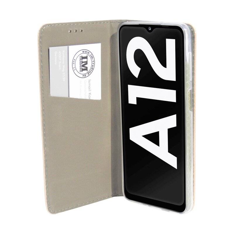 Buch Tasche "Smart" für SAMSUNG GALAXY A12 (A125F) Handy Hülle Etui Schutzhülle mit Standfunktion, Kartenfach Gold