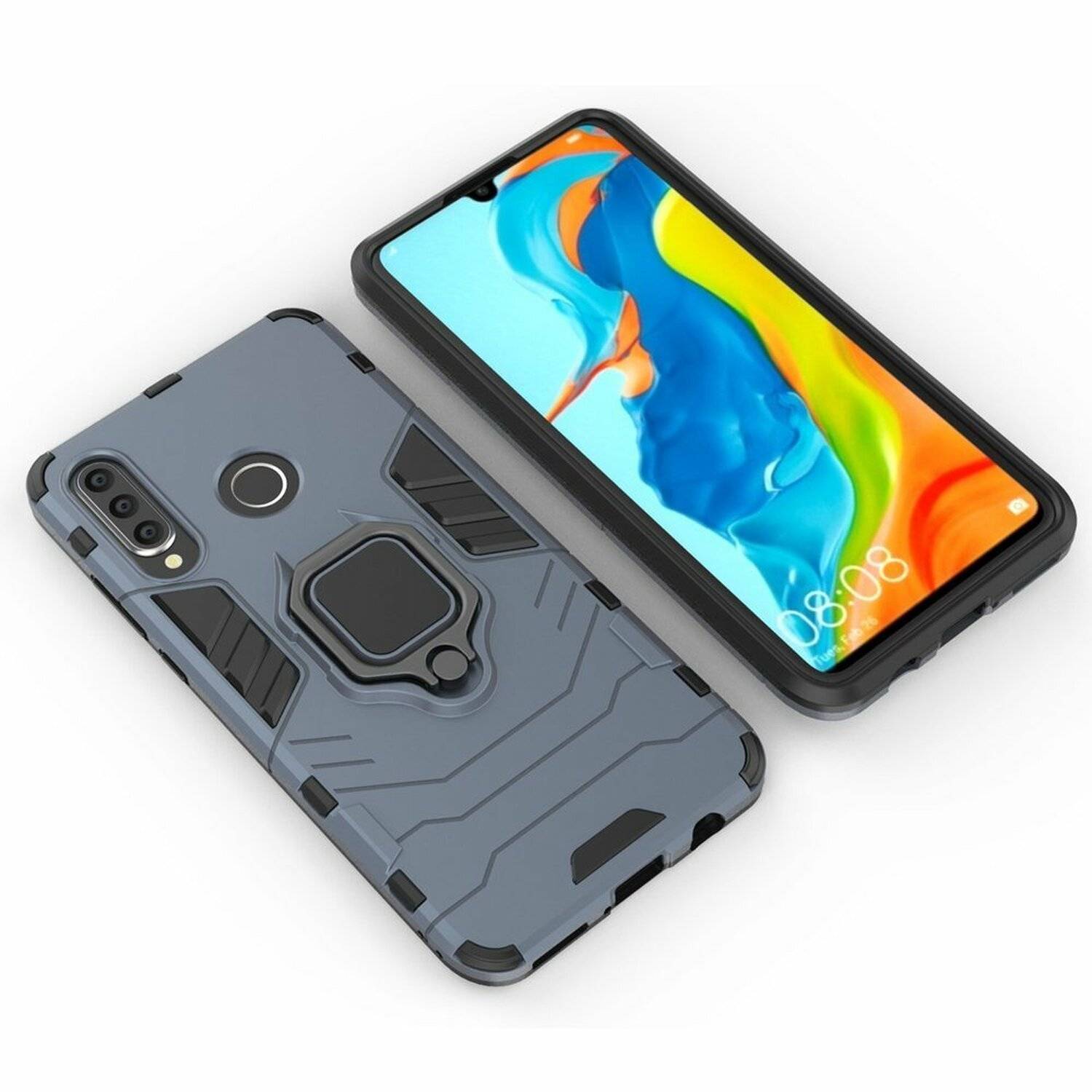 Ring Armor Kickstand Schutzhülle Bumper für Huawei Y6P Silikon Hard Case Hülle Zubehör Tasche Schutzschale Schutz Blau