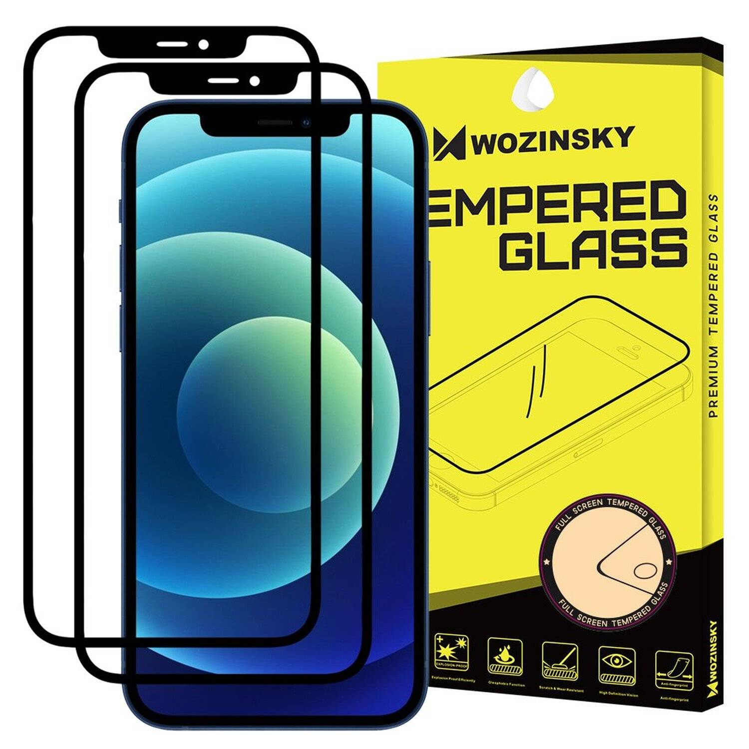 2x Tempered Glass Full Glue Super Robust Schutzglas Vollbild Hartglas mit Rahmen Case Friendly für iPhone 12 schwarz