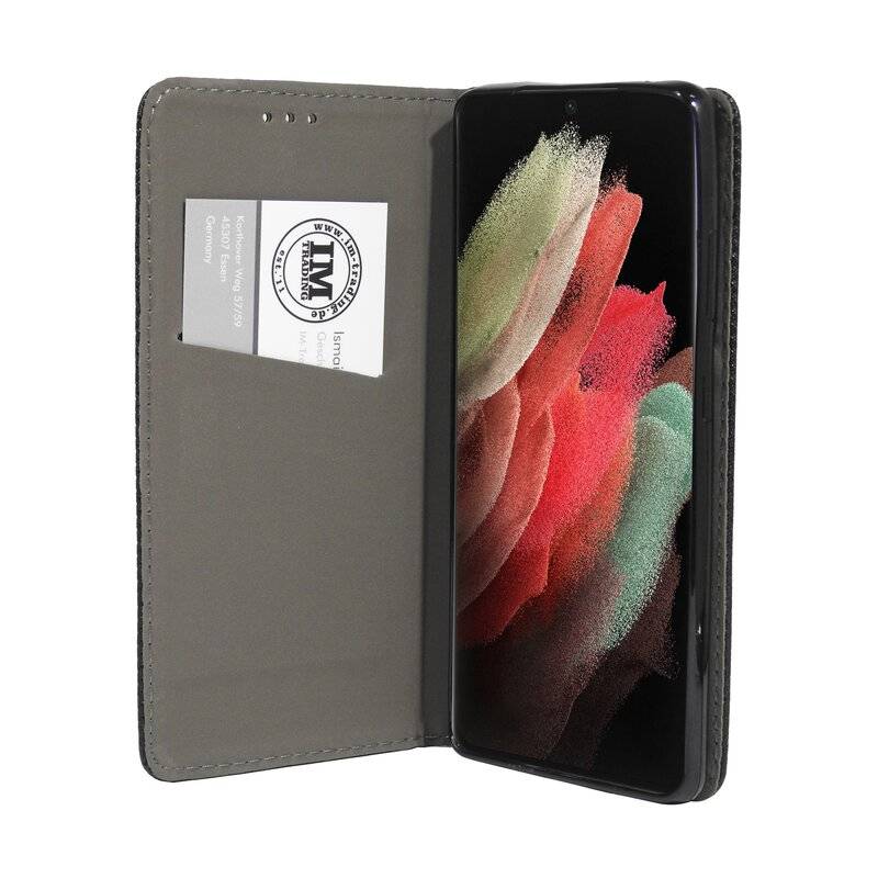Buch Tasche "Smart" für SAMSUNG GALAXY S21 ULTRA ( G998B ) Handy Hülle Schutzhülle mit Standfunktion, Kartenfach Schwarz