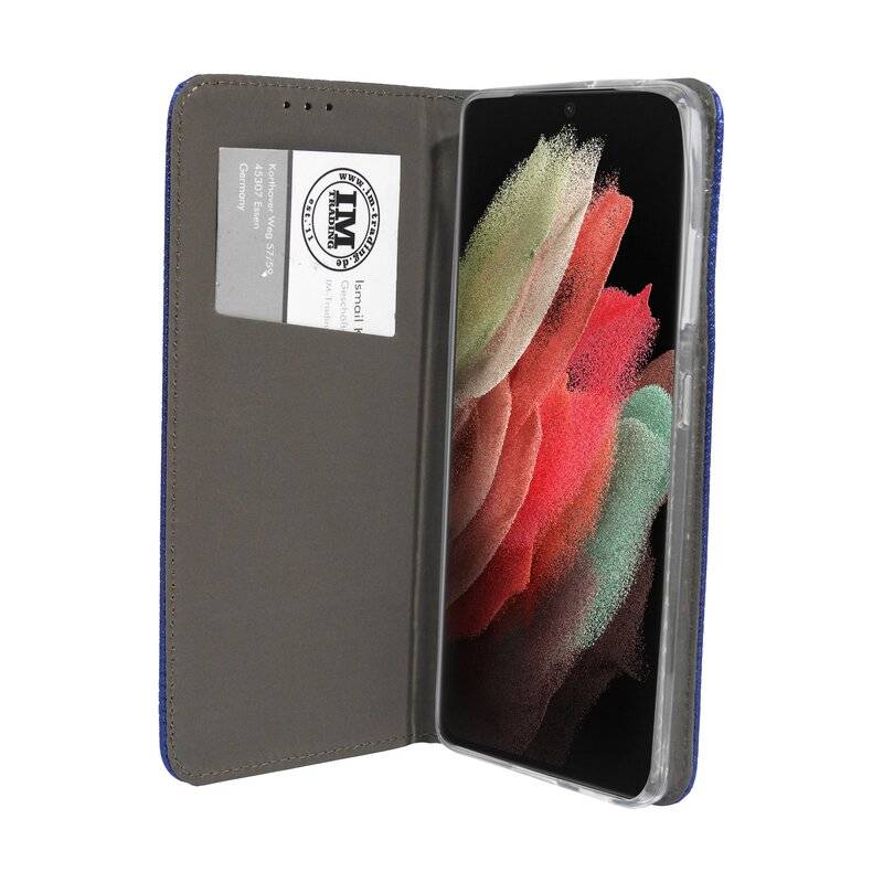Buch Tasche "Smart" für SAMSUNG GALAXY S21 ULTRA ( G998B )Handy Hülle Schutzhülle mit Standfunktion, Kartenfach Blau