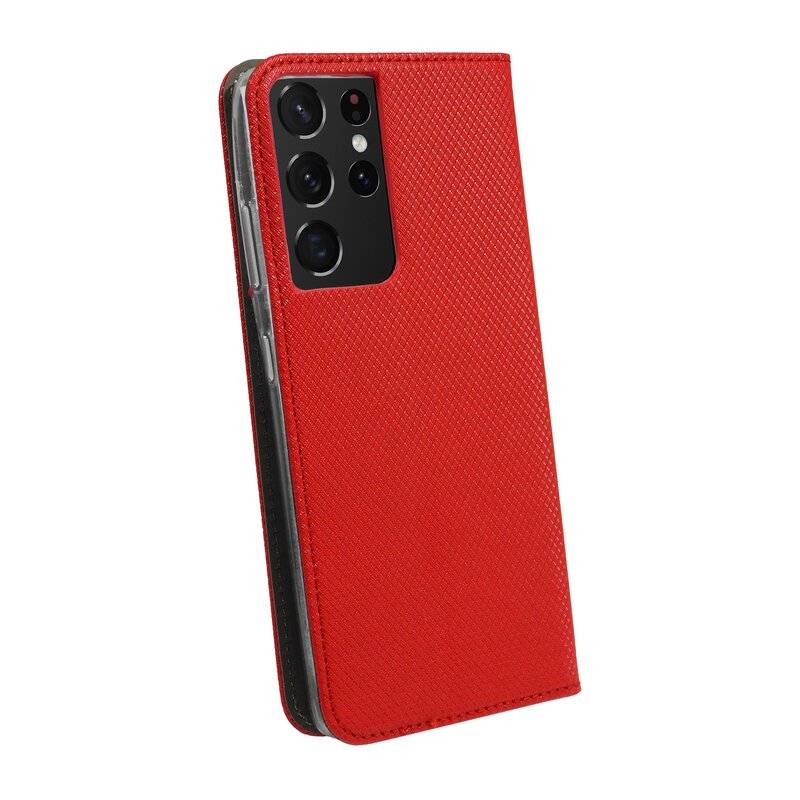 Buch Tasche "Smart" für SAMSUNG GALAXY S21 ULTRA ( G998B ) Handy Hülle Schutzhülle mit Standfunktion, Kartenfach Rot