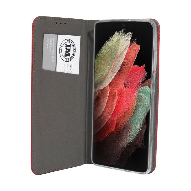 Buch Tasche "Smart" für SAMSUNG GALAXY S21 ULTRA ( G998B ) Handy Hülle Schutzhülle mit Standfunktion, Kartenfach Rot