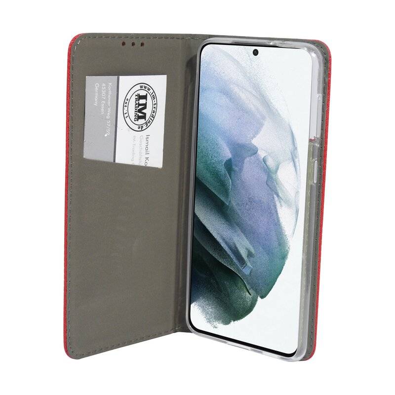 Buch Tasche "Smart" für SAMSUNG GALAXY S21 PLUS ( G996F ) Handy Hülle Etui Schutzhülle mit Standfunktion, Kartenfach Rot