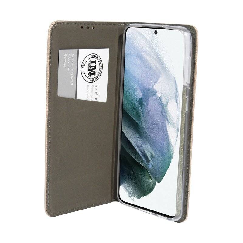 Buch Tasche "Smart" für SAMSUNG GALAXY S21 PLUS ( G996F ) Handy Hülle Schutzhülle mit Standfunktion, Kartenfach Gold