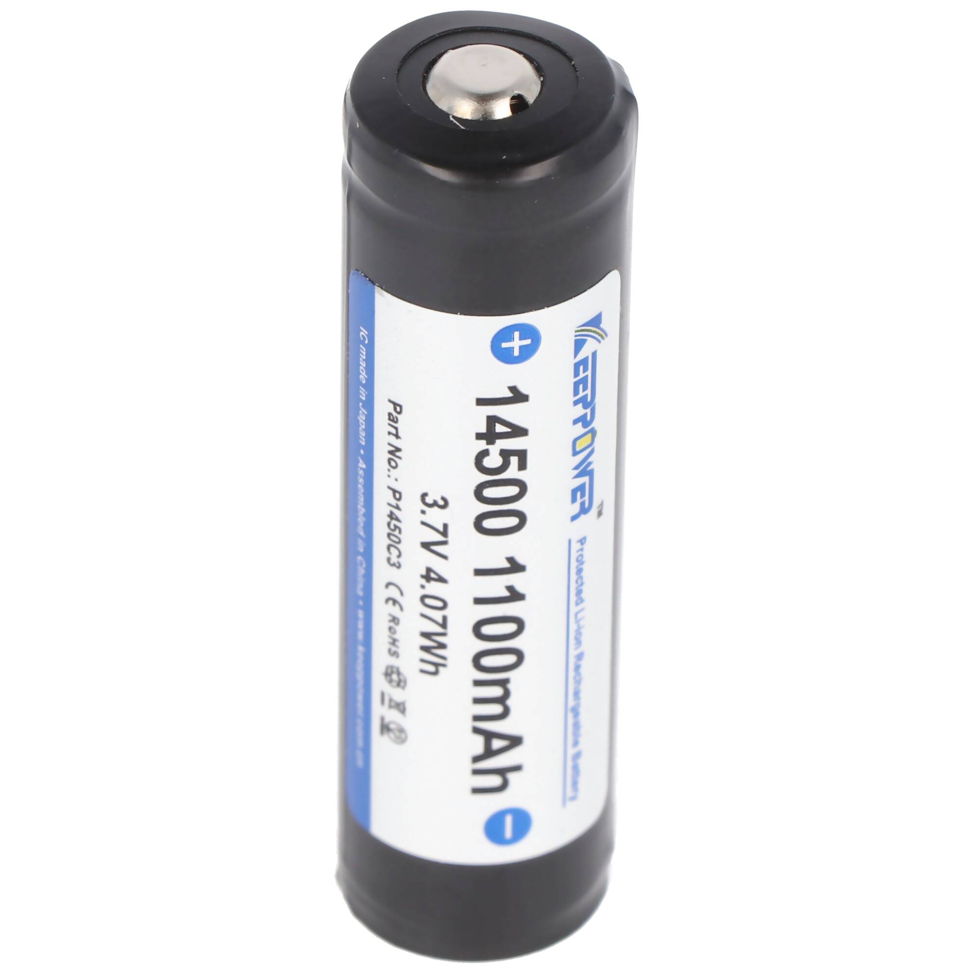 Akku 14500 mit 3,7 Volt Spannung und 1100mAh Kapazität, Li-Ion-Akku PCB geschützt P1450C3