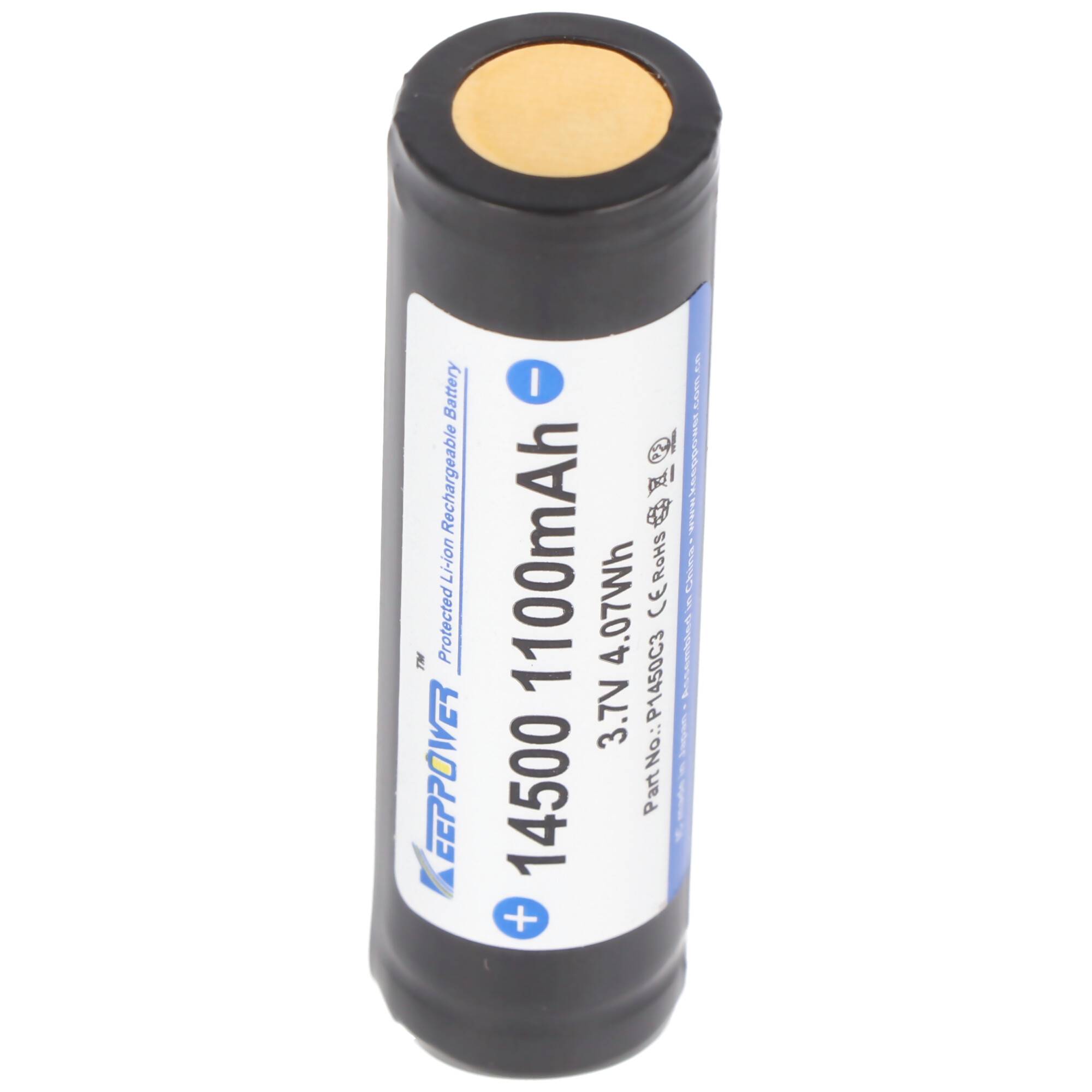 Akku 14500 mit 3,7 Volt Spannung und 1100mAh Kapazität, Li-Ion-Akku PCB geschützt P1450C3