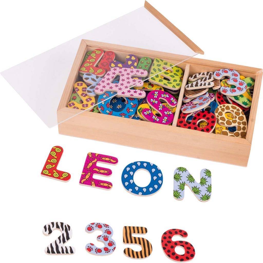 Magnet-Alphabet H= 5,5 cm, Holz, 88 Teile, im Holzkasten, per Set