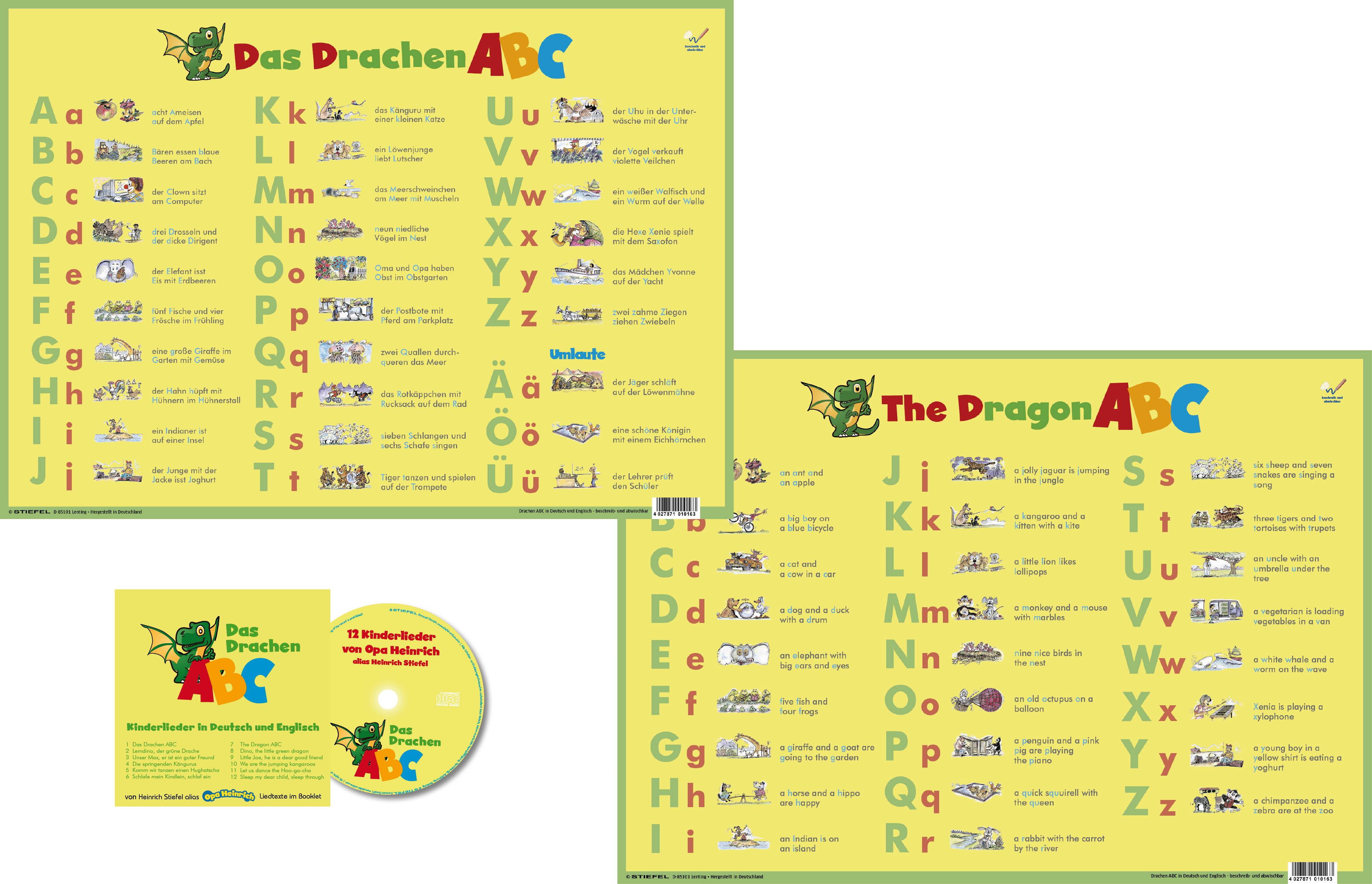 Drachen-ABC - DUO-Schreibunterlage klein mit Musik-CD mit Musik-CD, Dt/engl