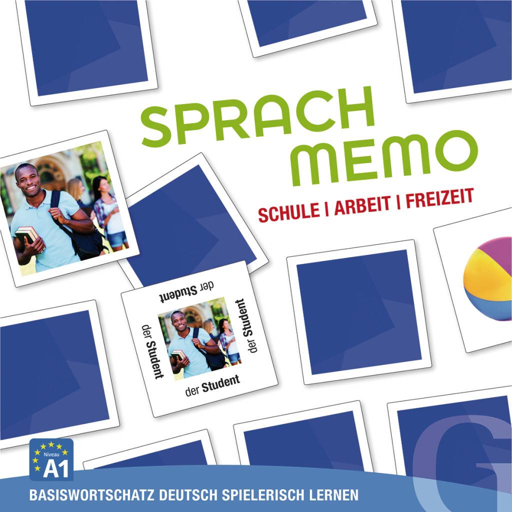 Sprachmemo Deutsch, Schule, Arbeit, Freizeit (Spiel) Basiswortschatz spielerisch Deutsch lernen. Niveau A1. Sprachspiel
