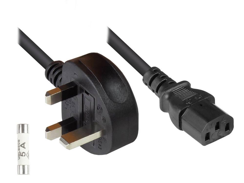 Good Connections® Netzkabel England/UK Netz-Stecker Typ G (BS 1363) an C13 (gerade), schwarz, 1,5 m