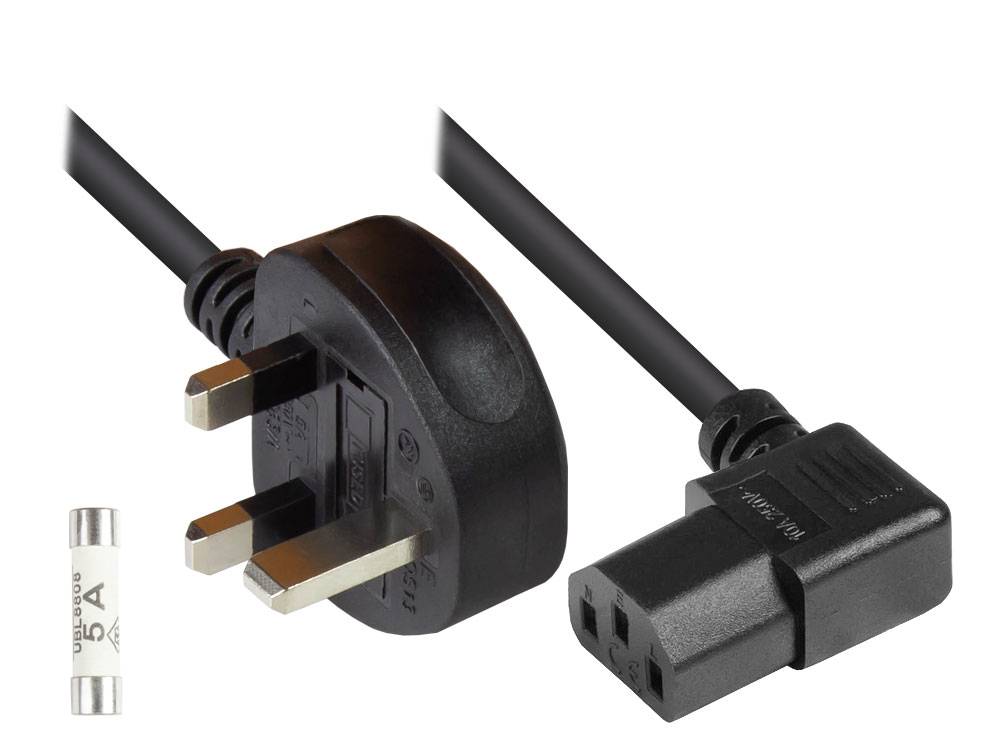 Good Connections® Netzkabel England/UK Netz-Stecker Typ G (BS 1363) an C13 (rechts gewinkelt), schwarz,2 m
