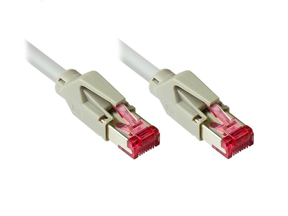 Good Connections® Patchkabel mit Cat. 7 Draka UC900 Rohkabel und Hirose TM21 Stecker, halogenfrei, KUPFER, grau, 0,5m
