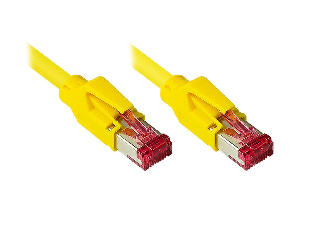 Good Connections® Patchkabel mit Cat. 7 Draka UC900 Rohkabel und Hirose TM21 Stecker, halogenfrei, KUPFER, gelb, 0,5m
