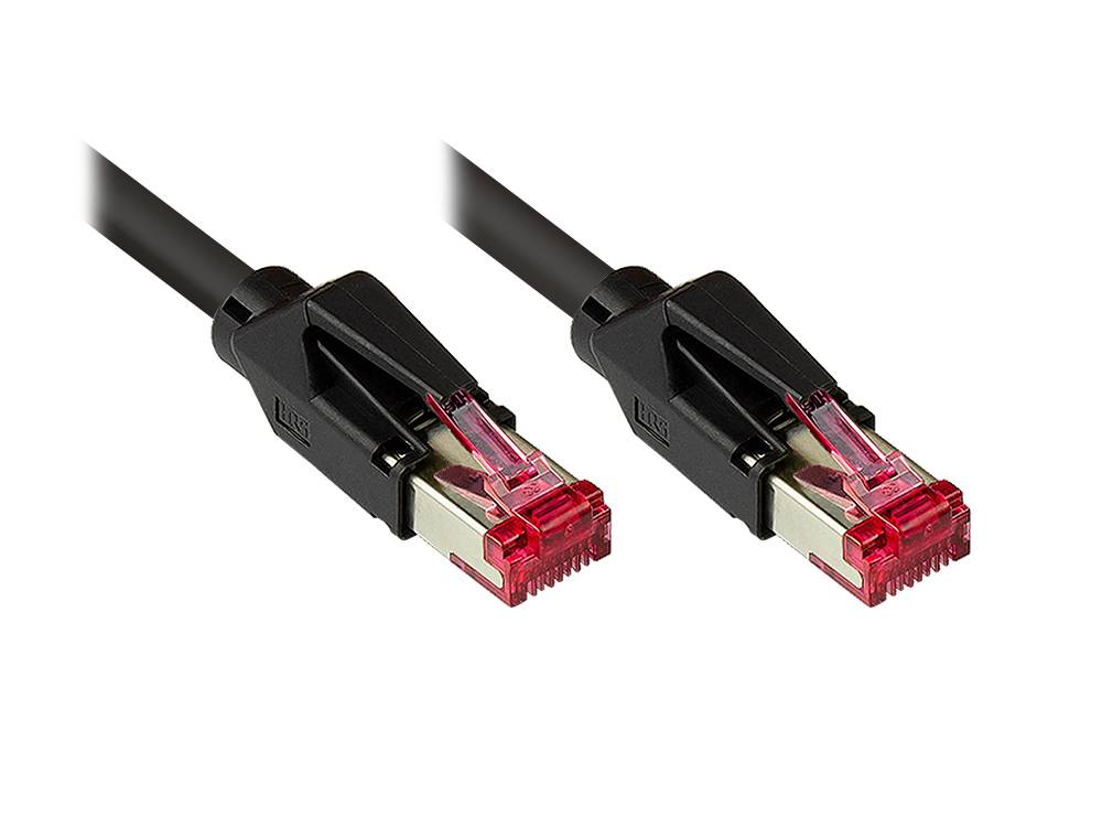 Good Connections® Patchkabel mit Cat. 7 Draka UC900 Rohkabel und Hirose TM21 Stecker, halogenfrei, KUPFER, schwarz, 1m