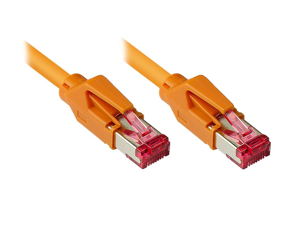 Good Connections® Patchkabel mit Cat. 7 Draka UC900 Rohkabel und Hirose TM21 Stecker, halogenfrei, KUPFER, orange, 2m