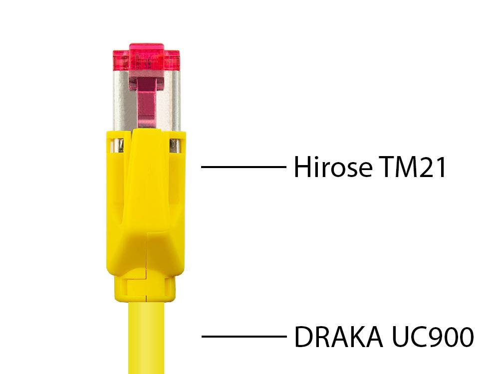 Good Connections® Patchkabel mit Cat. 7 Draka UC900 Rohkabel und Hirose TM21 Stecker, halogenfrei, KUPFER, gelb, 2m