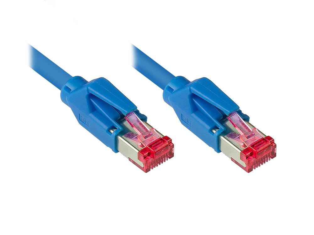 Good Connections® Patchkabel mit Cat. 7 Draka UC900 Rohkabel und Hirose TM21 Stecker, halogenfrei, KUPFER, blau, 3m
