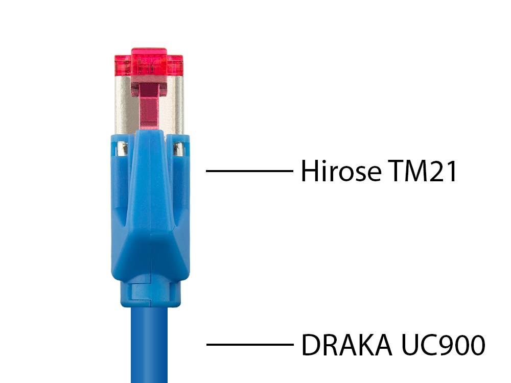Good Connections® Patchkabel mit Cat. 7 Draka UC900 Rohkabel und Hirose TM21 Stecker, halogenfrei, KUPFER, blau, 3m