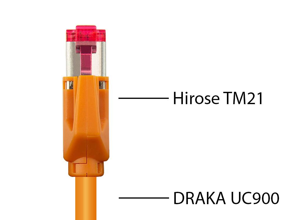 Good Connections® Patchkabel mit Cat. 7 Draka UC900 Rohkabel und Hirose TM21 Stecker, halogenfrei, KUPFER, orange, 5m
