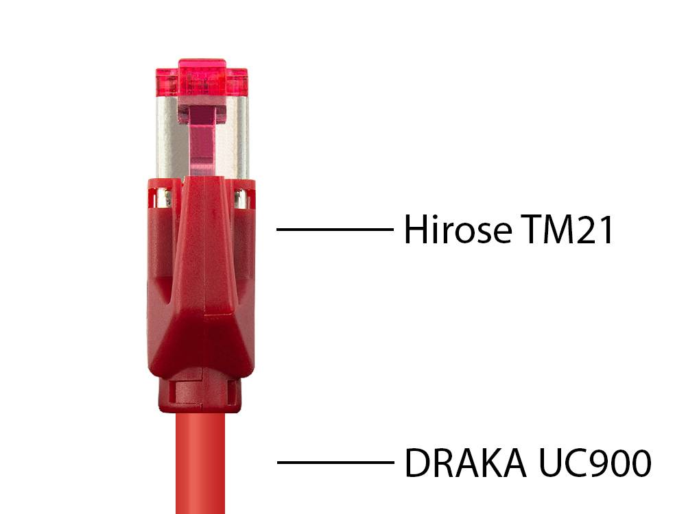 Good Connections® Patchkabel mit Cat. 7 Draka UC900 Rohkabel und Hirose TM21 Stecker, halogenfrei, KUPFER, rot, 5m