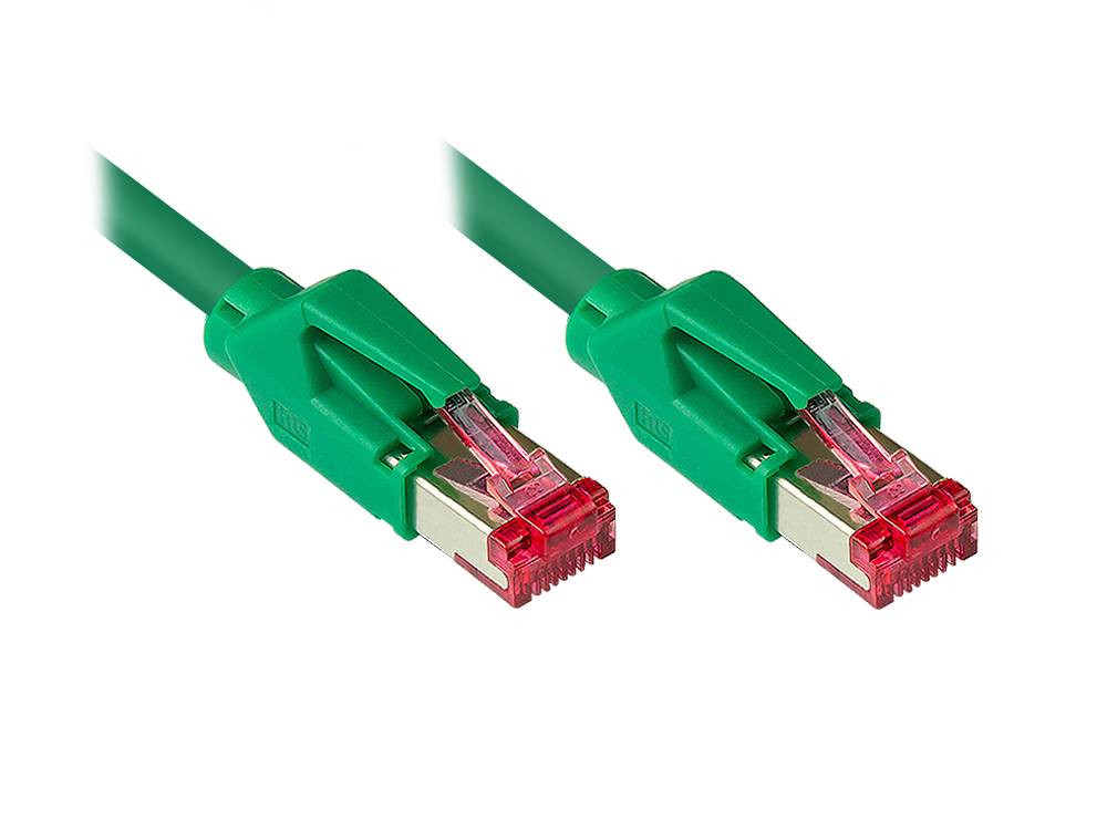 Good Connections® Patchkabel mit Cat. 7 Draka UC900 Rohkabel und Hirose TM21 Stecker, halogenfrei, KUPFER, grün, 15m