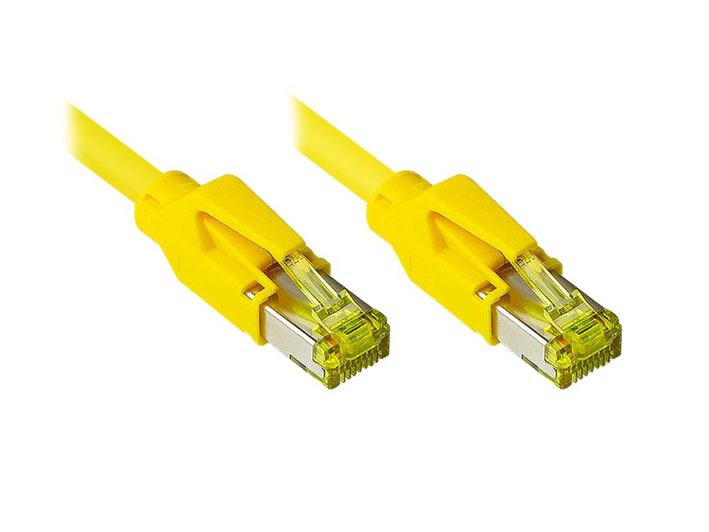 Good Connections® Patchkabel mit Cat. 7 Draka UC900 Rohkabel und Hirose TM21 Stecker, halogenfrei, KUPFER, gelb, 0,5m