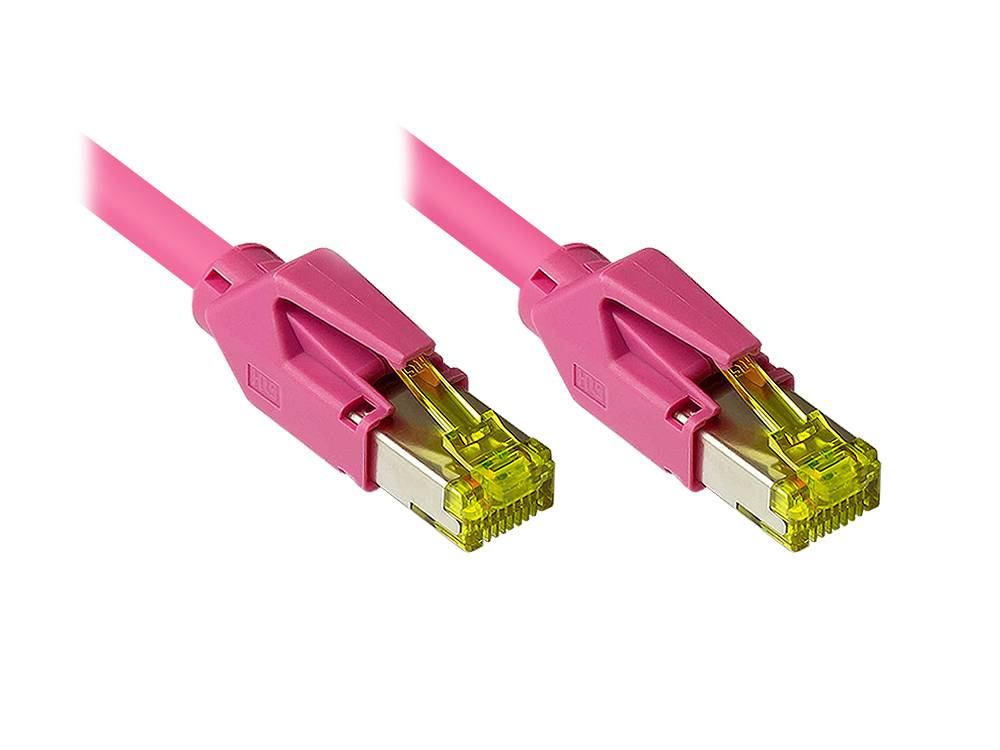 Good Connections® Patchkabel mit Cat. 7 Draka UC900 Rohkabel und Hirose TM21 Stecker, halogenfrei, KUPFER, magenta, 2m