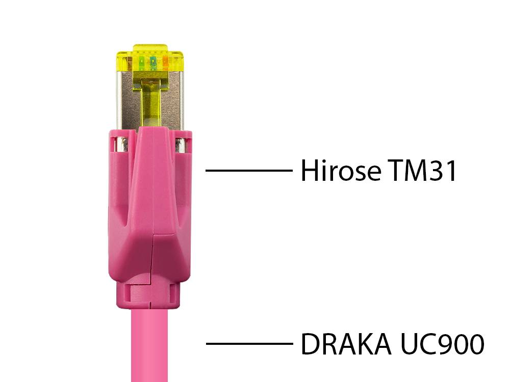 Good Connections® Patchkabel mit Cat. 7 Draka UC900 Rohkabel und Hirose TM21 Stecker, halogenfrei, KUPFER, magenta, 2m