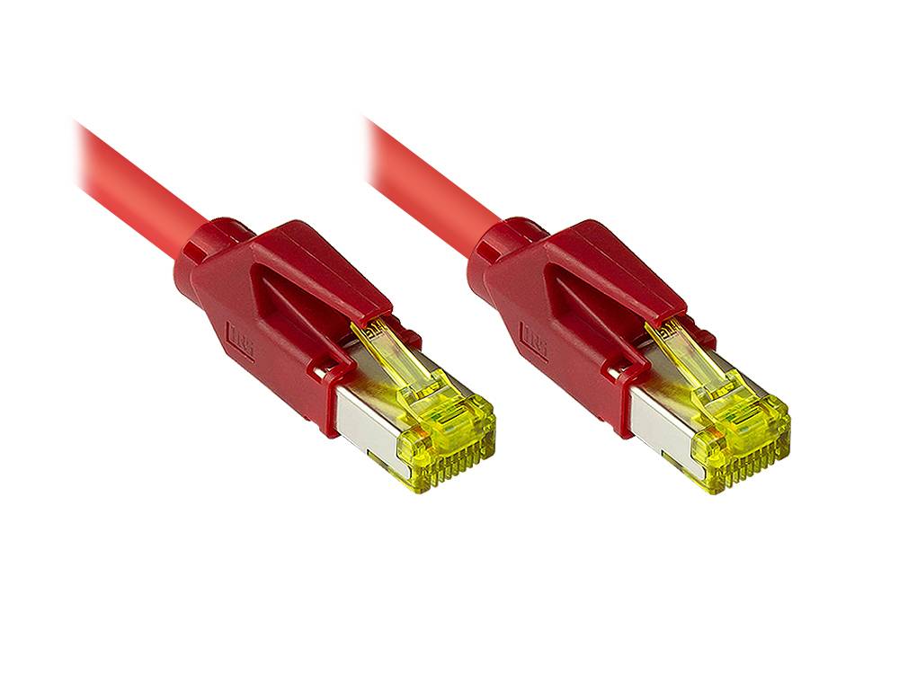 Good Connections® Patchkabel mit Cat. 7 Draka UC900 Rohkabel und Hirose TM21 Stecker, halogenfrei, KUPFER, rot, 15m