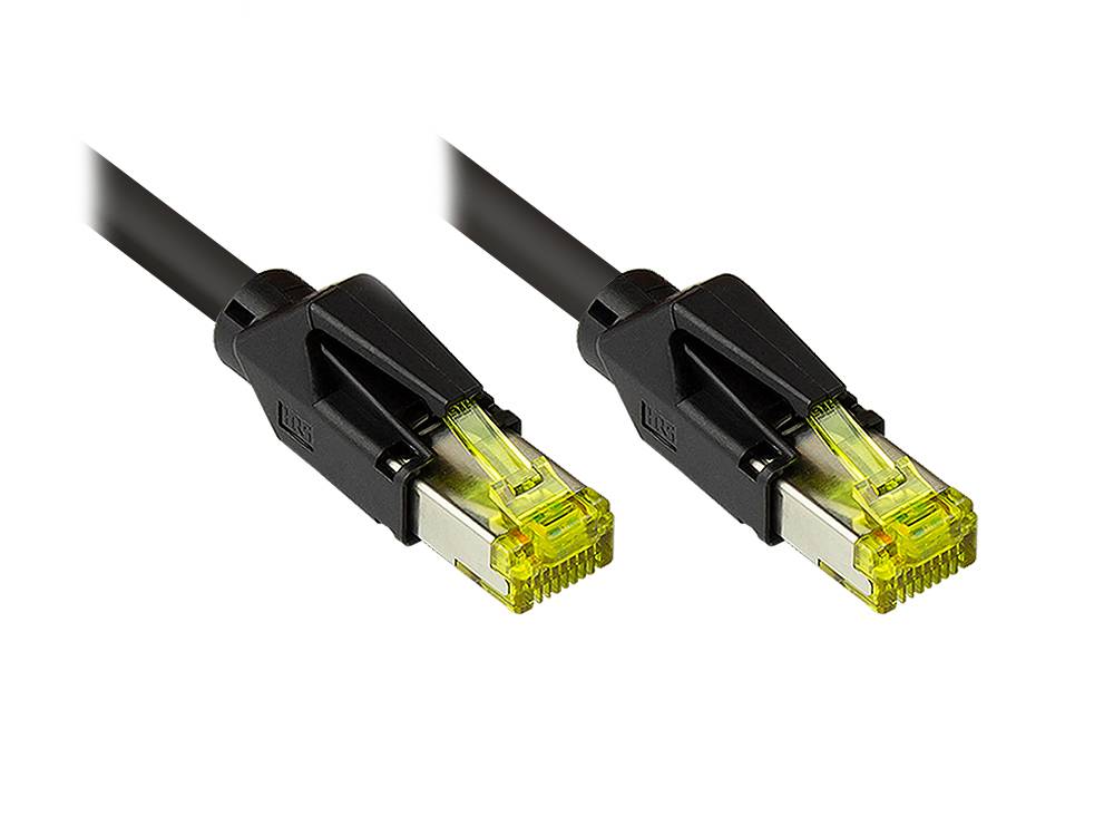 Good Connections® Patchkabel mit Cat. 7 Draka UC900 Rohkabel und Hirose TM21 Stecker, halogenfrei, KUPFER, schwarz, 30m