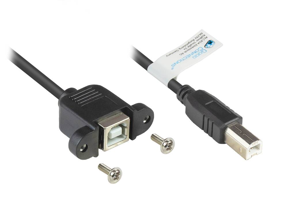 Good Connections® Verlängerung USB 2.0 Stecker B an Einbaubuchse B, CU, schwarz, 0,3m