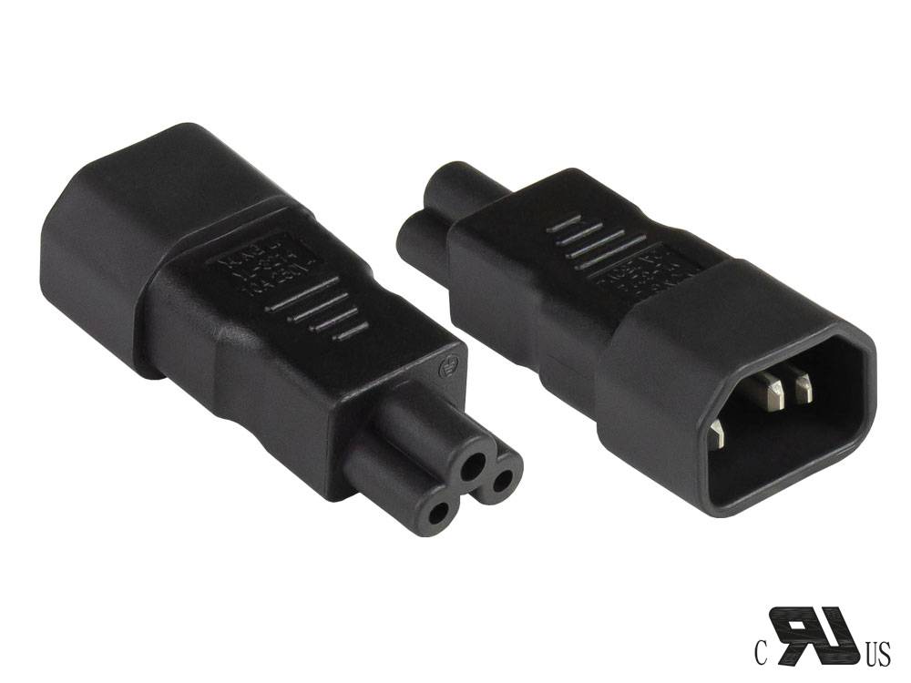 Kabelmeister® Stromadapter Kaltgeräte-Stecker C14 (gerade) an Kleeblatt-Buchse C5 (gerade), UL, schwarz