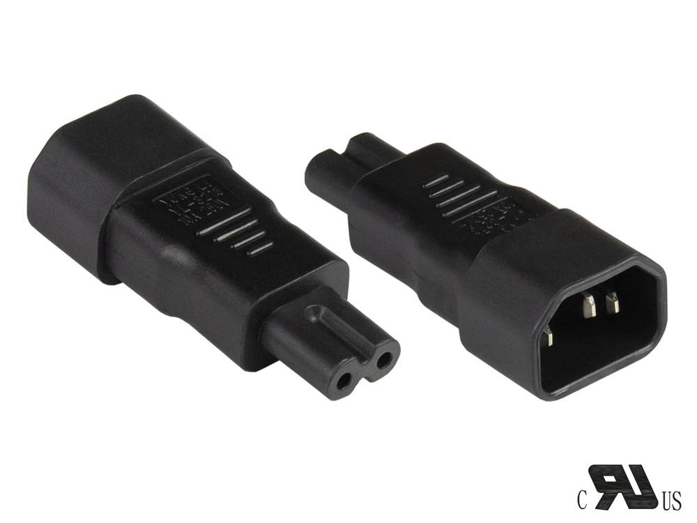 Kabelmeister® Stromadapter Kaltgeräte-Stecker C14 (gerade) an C7/Euro 8 Buchse (gerade), UL, schwarz
