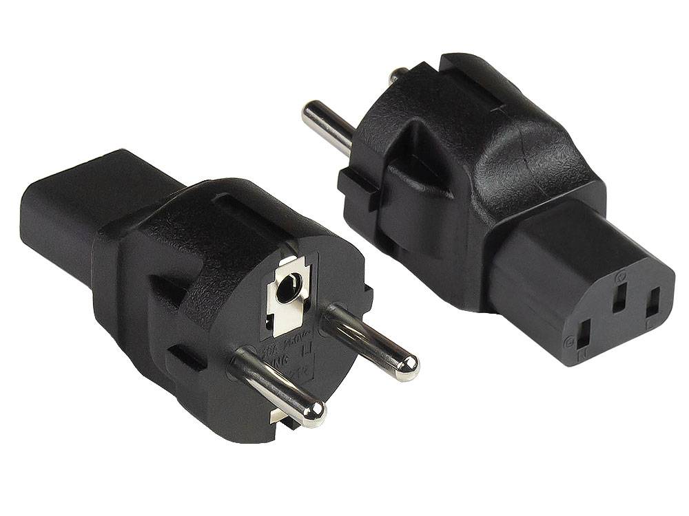 Kabelmeister® Stromadapter Schutzkontakt-Stecker Typ E+F (CEE 7/7, gerade) an Kaltgeräte-Buchse C13 (gerade), schwarz