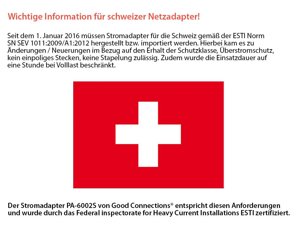 Kabelmeister® Stromadapter Schweiz Netz-Stecker (SEV1011, gerade) an Schutzkontakt-Buchse Typ F, SEV, schwarz