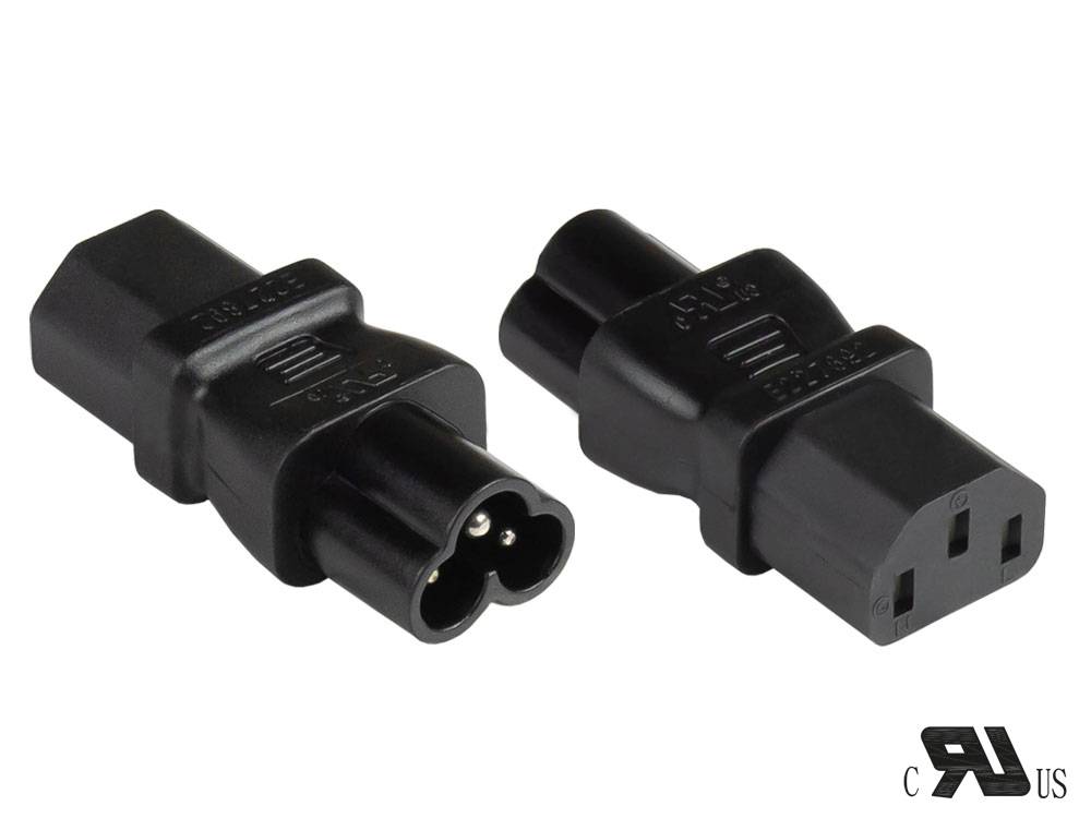 Kabelmeister® Stromadapter Kaltgeräte-Stecker C6 (gerade) an Kaltgeräte-Buchse C13 (gerade), UL, schwarz
